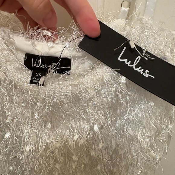 Lulus white feather fringe mini dress size xs homecoming party dress - Picture 3 of 9